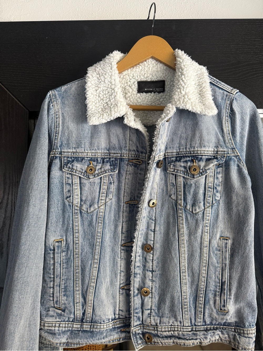 Light Wash Sherpa-collar Denim Jacket - Articles of Society
